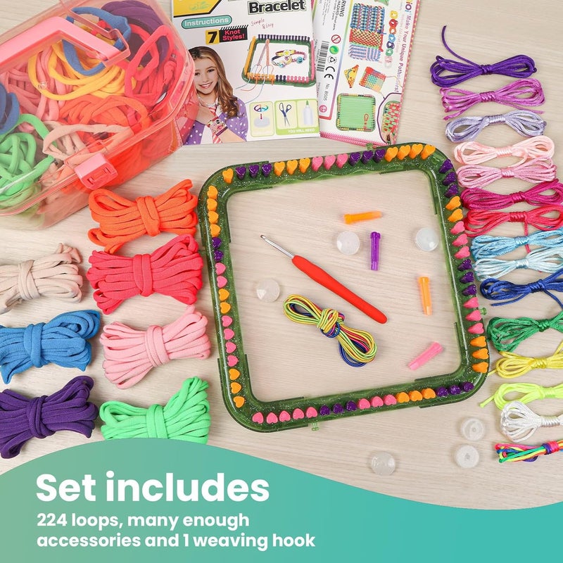 FUNiOi Weaving Loom Kit Toys for Kids, DIY Crafts Projects of 6 Potholders and 10 Friendship Bracelets, 2-in-1 Square Buildable Loom Knitting Kits, Gift Ideas for Girls 6-12 Years Old - Image 4